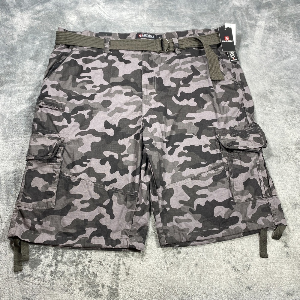 Southpole Utility Cargo Shorts Men 46 Green Camo Ripstop Streetwear Tactical Y2K